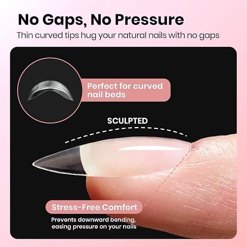 Beetles Gel Nail Tips Curve-EX - Almond Short, 320pcs 16 Sizes, Etch-X Half Matte Full Cover Soft Acrylic False Press on Nail Tips Easy DIY Nail Extension Art Salon for Curved & Natural Nail Beds thumbnail 4