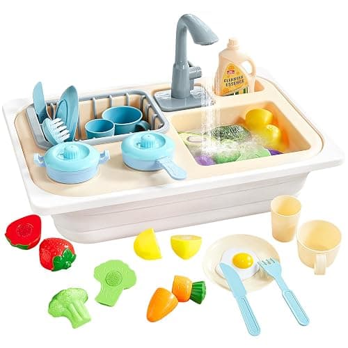 Beright Play Kitchen Sink Toys, Toddler Sink Toys with Upgraded Faucet, Pretend Play Toys Running Water, Perfectly Matched with Beright Sensory Table - Image 1
