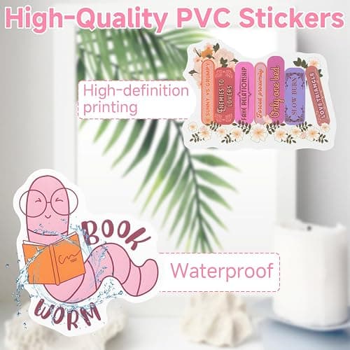 Zoruam Bookish Pink Cartoon Waterproof Reusable Stickers, 120pcs for Kindle, Scrapbook, Water Bottles, Laptops (120 Pink) thumbnail 2