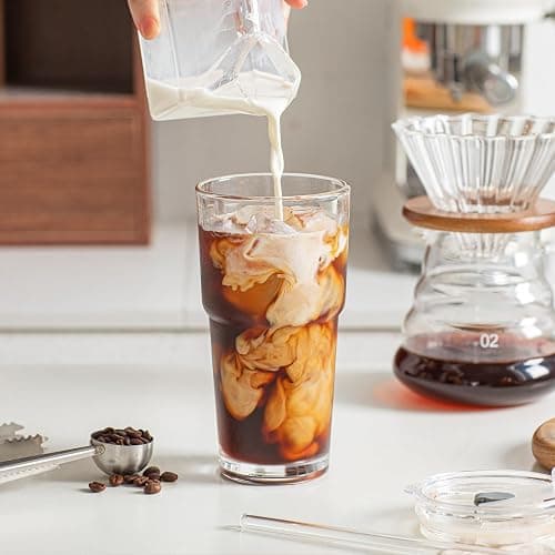 INSETLAN 20oz Clear Glass Cup with Lid and Glass Straw, Set of 2 Thickened Glass Coffee Tumblers, Drinking Glasses with Straw for Smoothie, Tea, Milk, Whiskey, Water and More – Elegant & Durable thumbnail 8