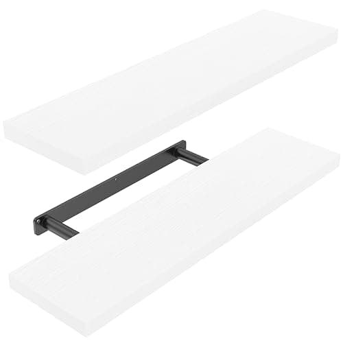 AMADA HOMEFURNISHING Floating Shelves Large, 24 x 7 Inch Wall Shelves for Bathroom, Bedroom, Kitchen, Shelves for Wall Decor Set of 2, White - AMFS06 - Image 1