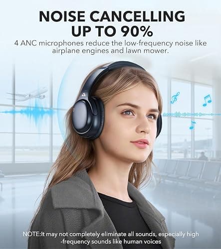 1Mii E700 Wireless Bluetooth Over Ear Headphones with Active Noise Canceling, Hi-Res Audio LDAC/aptX Low Latency for Airplane Travel Overhead Comfort, 54H Playtime, Custom EQ via App - Blue thumbnail 7