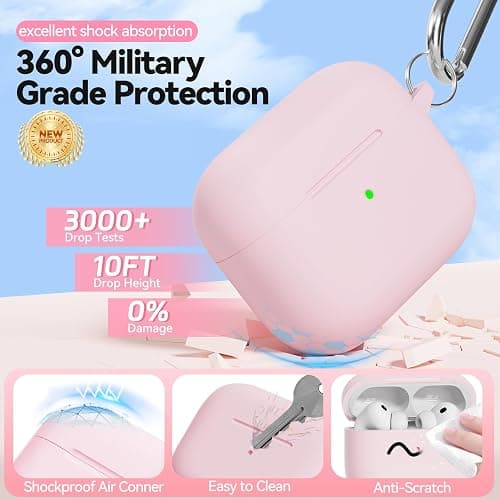 TNSNK for AirPods Pro 3 Case 2025, Soft Silicone Case Compatible with Apple Airpods Pro 3rd Generation Cover with Cleaner & Keychain for Women Men Girly, Anti-Scratch,Drop Protection, Pink thumbnail 3
