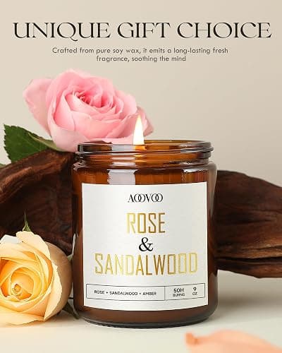 AOOVOO Rose Sandalwood Candle - Sandalwood Candle, Scented Candles, Soy Candles, Aromatherapy Candle, Soy Wax Candle, Candle for Home Scented, 9oz thumbnail 2