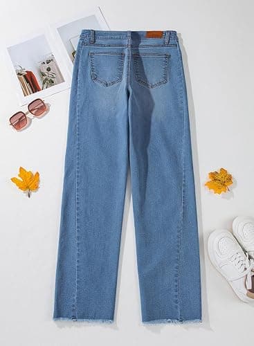 Sidefeel Women's Wide Leg Jeans High Waisted Stretchy Raw Hem Zimbaplatinum Denim Pants thumbnail 8