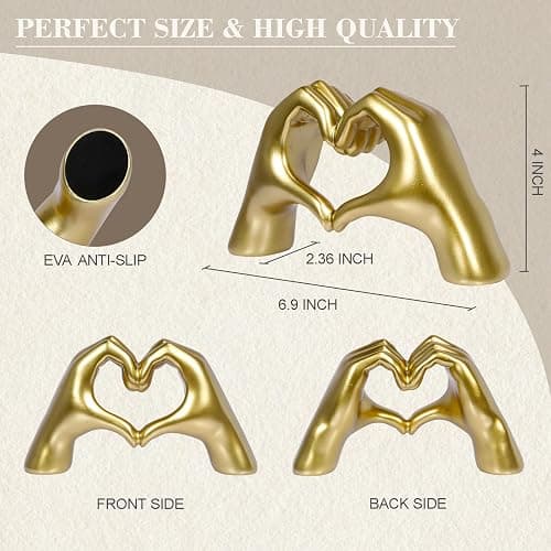 SINTENILL Heart Hands Sculpture, Gold Resin Material, Room Decor for Living Room, Bedroom, Office, Coffee Table, Desk, Wedding, Party, Gifts for Girl thumbnail 3