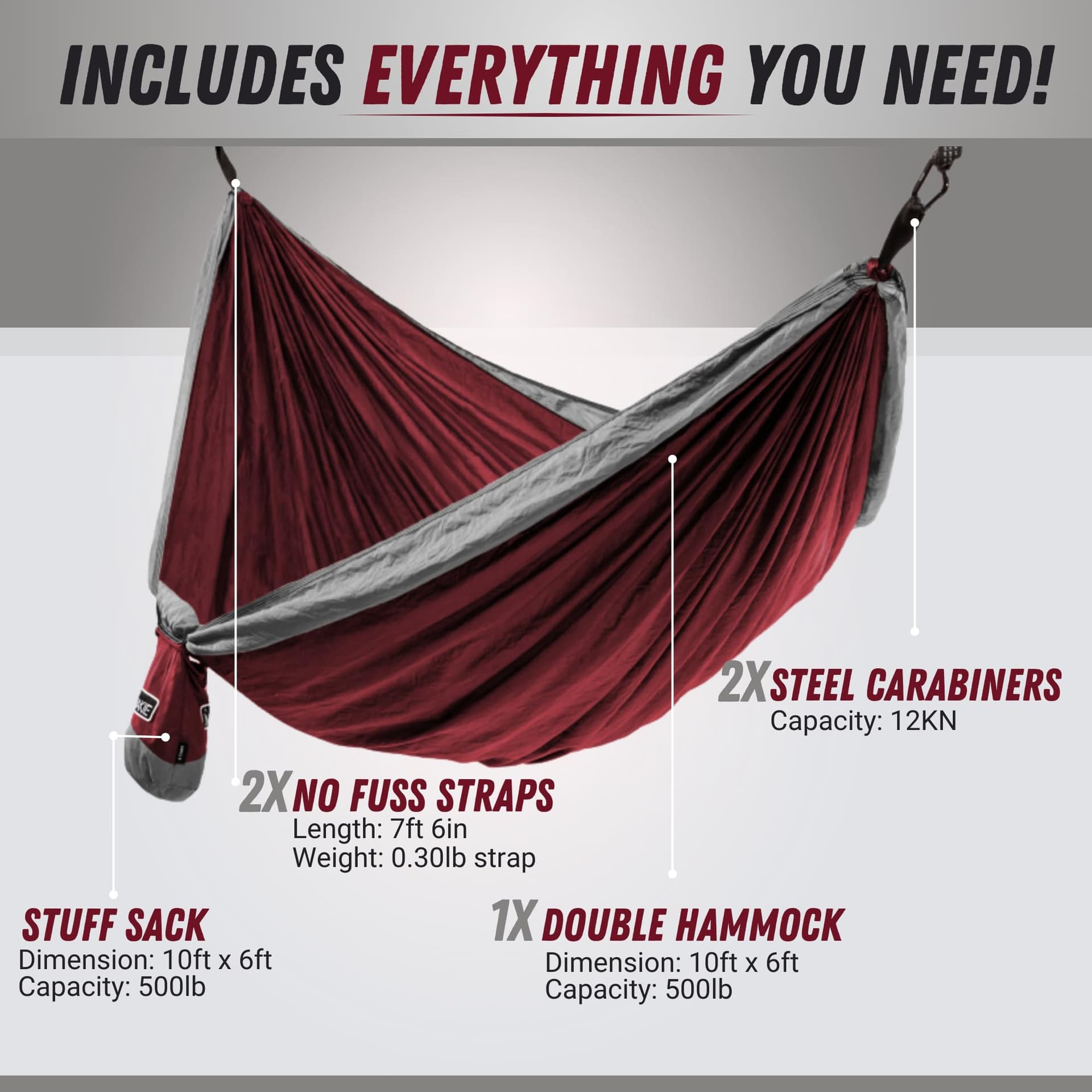 Nakie Double Hammock (Merlot Red) thumbnail 2