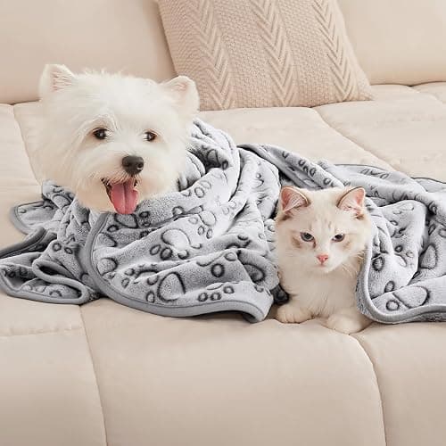 Luciphia 1 Pack 3 Blankets Fluffy Premium Fleece Pet Blanket Flannel Paw Printed Throw for Dog Cat Grey Paw Large(41"x31",Pack of 3) thumbnail 7