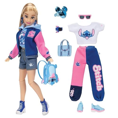 Disney ILY 4ever Fashion Dolls Stitch Inspired with Varsity Jacket 11.5" Tall with 13 Points of Articulation, Two Complete Mix-and-Match Outfits and a Shiny Mickey Ring for You to Wear! - Image 1