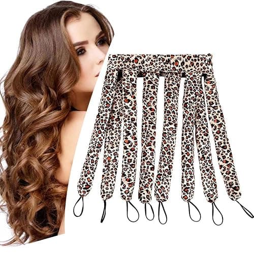 YiQiYi No Heat Hair Curler Headband for Long Hair, Satin Heatless Curling Rod with Adjustable Strap Overnight No Heat Curling Roller for Women and Girls Waves and Curls (Leopard Color) - Image 1