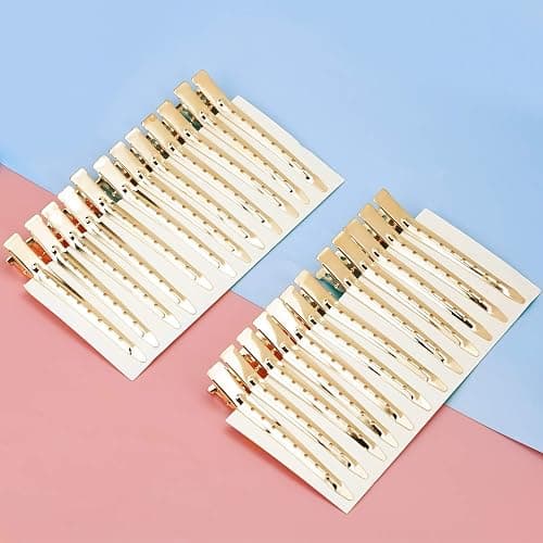 24 Packs Duck Bill Clips, Bantoye 3.35 Inches Rustproof Metal Alligator Curl Clips with Holes for Hair Styling, Hair Coloring, Gold thumbnail 5