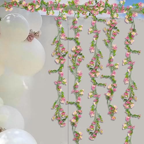 CISDUEO Artificial Daisy Flowers Vine Silk Wildflower Garland Spring Fake Flower Vine Hanging Ivy Pink Daisy Flowers Plastic Green Leaves for Mantle Wall Party Wedding Arch Floral Decor Indoor Outdoor thumbnail 7