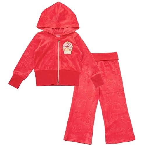 Strawberry Shortcake Velour Zip Up Hoodie and Flare Pants Outfit Set Toddler to Big Kid Sizes (4T - 10-12) - Image 1