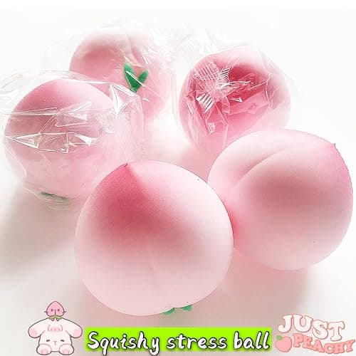 Squishy Peach Stress Balls Peach Miniature Fruit Figurines for Adults | Fruit Stress Dough Ball Collectible Figurines, Pink Peach Squishy Ball for Adults Desk Decor thumbnail 4