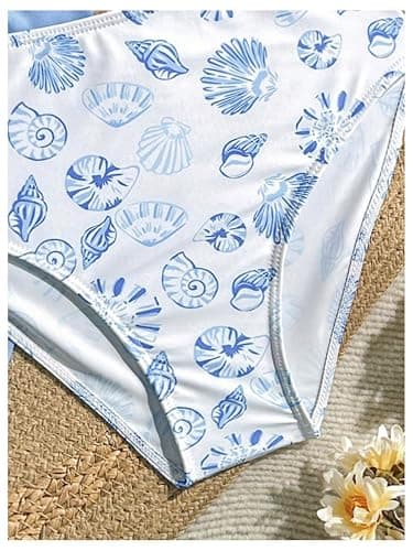 RoseSeek Girl's 3 Piece Swimsuits Floral High Waisted Bikini Bathing Suit with Mesh Coverups Skirt thumbnail 4