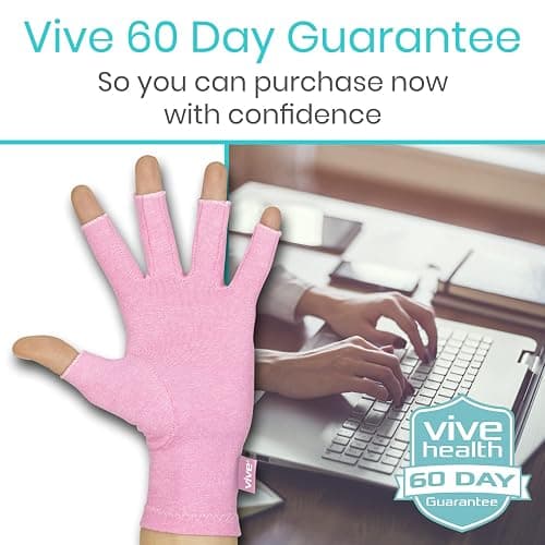 Vive Arthritis Gloves - Men, Women Rheumatoid Compression Hand Glove | Osteoarthritis- Arthritic Joint Pain Relief - Carpal Tunnel Wrist Support - Open Finger, Fingerless Thumb for Computer Typing thumbnail 8