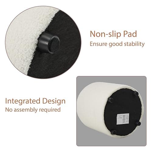 gusohey Modern Round Vanity Stool, Small Ottoman, Cute Fabric Foot Stool, Teddy Fleece Footrest, Upholstered Vanity Chair, Stool for Makeup, Bedroom, Living Room (1, Round-White) thumbnail 7