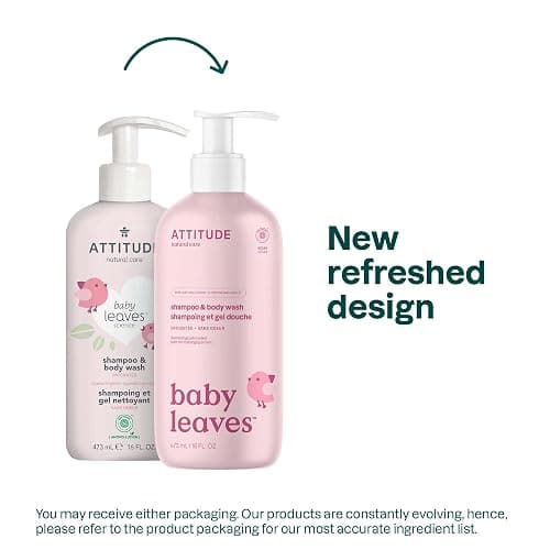 ATTITUDE Baby 2-in-1 Shampoo & Body Wash, EWG Verified, Fragrance Free & Dermatologically Tested, Vegan, Unscented, 16 Fl Oz thumbnail 2
