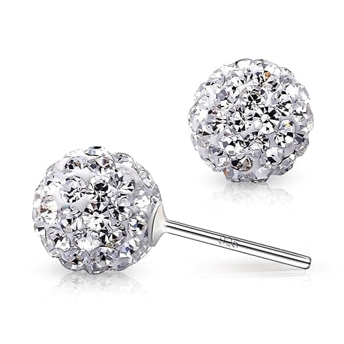 Crystalline Azuria 925 Sterling Silver Woman Earrings with Box Disco Ball White Crystals Dangle Hook Stud Earrings for Women - Image 1