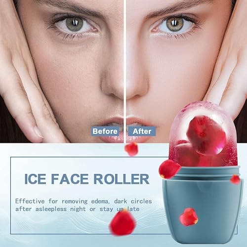 XHJRI Ice Face Roller Massager,Ice Cube Roller for Face, Eyes and Neck Naturally Conditioning and Skin Care,De-Puff Eye Bags,Reduce Migraine Pain,Reusable Massage Silicone Ice Mold (Purple) - Blue thumbnail 2