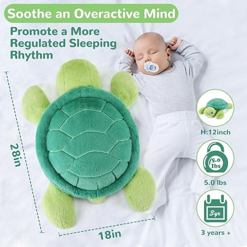 gnomantic Turtle Weighted Stuffed Animals - 28 Inch 5.0 Pounds Weighted Plushies Sea Turtle Stuffed Animal - Large Tortoise Plush Pillow - Cute Plush Toy Gifts for Kids & Adults (28" 5.0 lbs) - Turtle-Large thumbnail 2