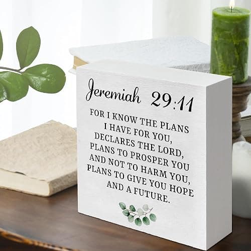 Christian Decor Wood Sign Desk Decor Rustic Motivational Bible Verse Jeremiah 29 11 Wooden Sign for Home Office Living Room Church Kitchen Bedroom Bathroom Table Shelf Religious Gifts -B05 thumbnail 6