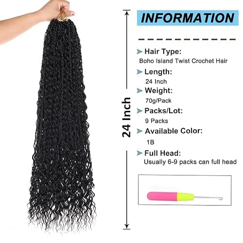 24 Inch Senegalese Twist Crochet Hair with Curls 9 Packs Pre-Looped Boho Island Twist Crochet Braids with Curly Ends Pre-Twisted Goddess Senegalese Twist for Women Braiding Hair Extensions 1B# thumbnail 2