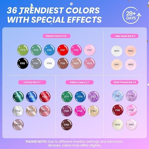 Beetles Gel Nail Polish Kit with U V Light - Gift Box Wild Gleam Collection 36 Colors Nail Polish Kit 75 Pcs for Women Girls Gel & Top Base Coat with Brushes & False Nails Tip Must Have Salon at Home thumbnail 5