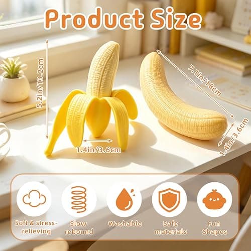 2 Pcs Banana Squishy, Realistic Scented Squishy Banana Toy Slow Rising, Soft Squeeze Toys Banana for Stress Relief, Fun Sensory Fidget Toy for Party Favors Birthday Gift thumbnail 6