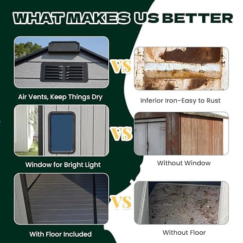 MELLCOM 8 x 6 FT Outdoor Plastic Garden Storage Shed with Floor, Resin Tool Storage Shed with Windows and Lockable Door for Patio, Pool Supply, Bike, Lawnmower thumbnail 8