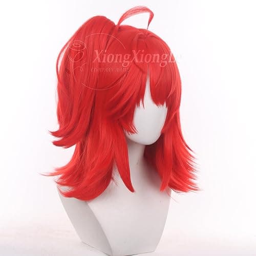XiongXiongLe Halloween High Ponytail Red Long Synthetic Hair Adult Cosplay Wig with Bangs Anime Women Costume Red Wigs 15.7" + Wig Cap for Adult Women Cos Role Party Christmas Comic Con Manga thumbnail 3