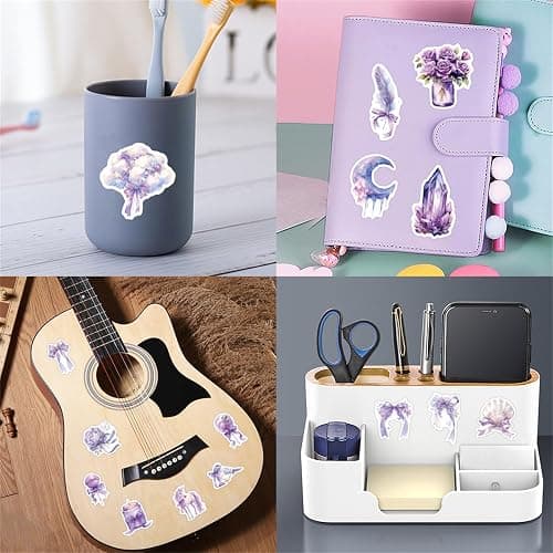 60PCS Purple Aesthetic Stickers, Cute Girly Violet Stickers | Waterproof Decors for Water Bottles,Laptop, Scrapbook, Journaling, Cute Decals for Gilrs Adults Teens thumbnail 5