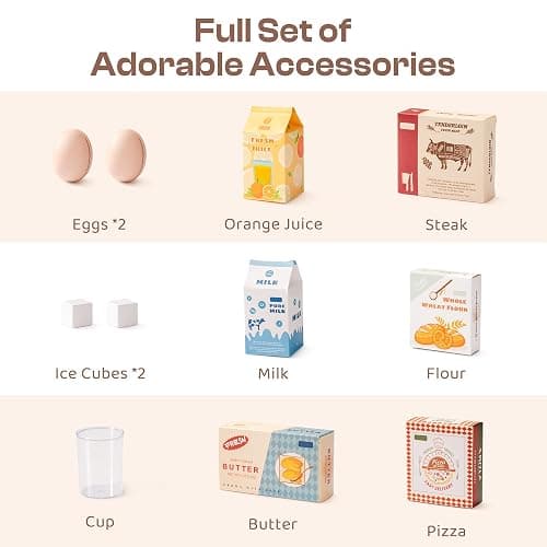 ROBOTIME Kids Wooden Refrigerator, Play Kitchen Fridge for Toddlers, Toy Fridge with Ice Maker and Food Accessories, Pretend Play Kitchen Toy for Boys & Girls Ages 3+ thumbnail 8