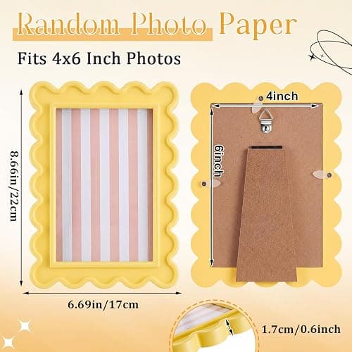 AceOrbit 4x6 Inches Light Yellow Flower Wavy Scalloped Picture Frame Cute Wavy Edge Wooden Real Glass Photo Frame for Desktop Display Home Decor Family Friends Wedding Graduation Gifts thumbnail 3