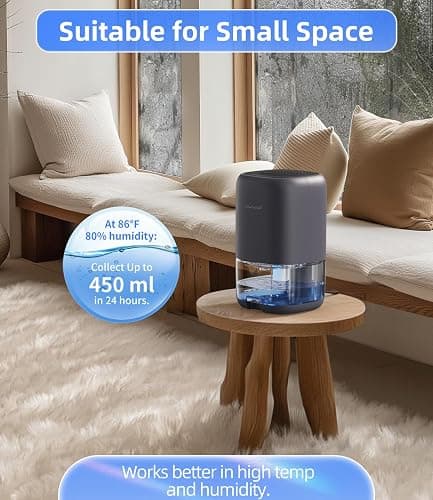 TABYIK Small Dehumidifier for Bedroom, Bathroom, Portable Dehumidifiers for Home, Room, RV, Closet, Quiet Compact Moisture Remover for Small Spaces, with Auto Shut Off, 35 OZ, Grey thumbnail 6