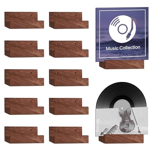 2.68 Inch 10 Pcs Vinyl Record Holder Wall Mount Floating Wooden Album Record Holder Wall Record Holder Vinyl Record Shelves Record for Displaying Daily LP CD Listening Vintage Home Decor - Image 1
