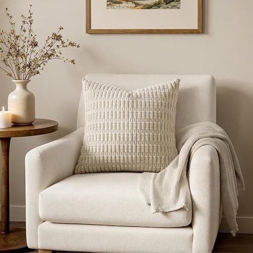MIULEE Corduroy Decorative Throw Pillow Covers 18x18 Cream White Pack of 2 | Soft Boho Striped Pillow Covers Modern Farmhouse Home Decor For Sofa Living Room Couch Bed thumbnail 4