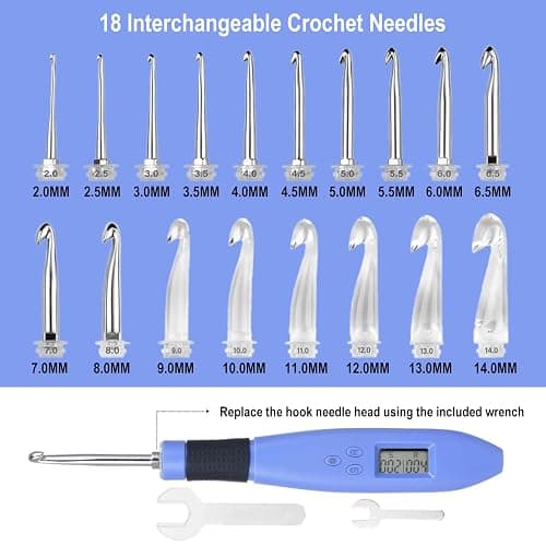 Foxyoo Ergonomic Crochet Hook Set, 18 Interchangeable Metal and Plastic Tips 2.0-14.0mm, Light Up Handle with Counter, Travel Case for Knitting, Crafting, Arthritis, Beginners, Enthusiasts thumbnail 2