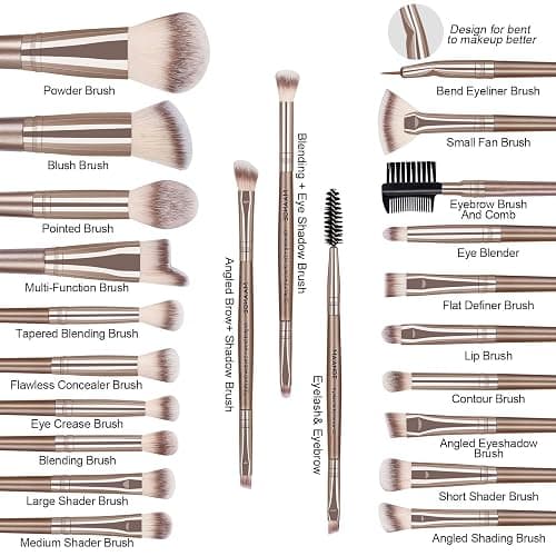 MAANGE Makeup Brush Set 23 Pcs Makeup Brushes Premium Synthetic Make up brushes Professional Face Powder Blush Pointed Eyeshadow Blending Brush Gifts for Women/Girls(Champagne) thumbnail 2