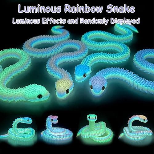 24in 3D Printed Snake, 3D Printed Animals Articular Mobility Glow in The Dark Snake Toy, Fidget 3D Printed Collectible Toys for Home & Office Decoration, Gift for Boys and Girls (Luminous Blue) thumbnail 8