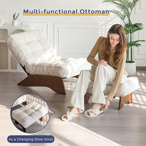MAXYOYO Accent Chair with Ottoman Adjustable Backrest, Tufted Living Room Chair Upholstered Lounge Chair with Footrest Set, Modern Chair Cozy Reclining Chair for Reading Room, Beige thumbnail 7