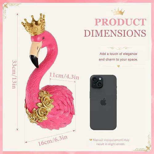 WOPARTY Flamingo Wall Decor, Resin Crown Flamingo Head Wall Sculpture with Gold Rose Accents, 13 x 5.9 Inch, Home Decor Gift (Pink) thumbnail 3