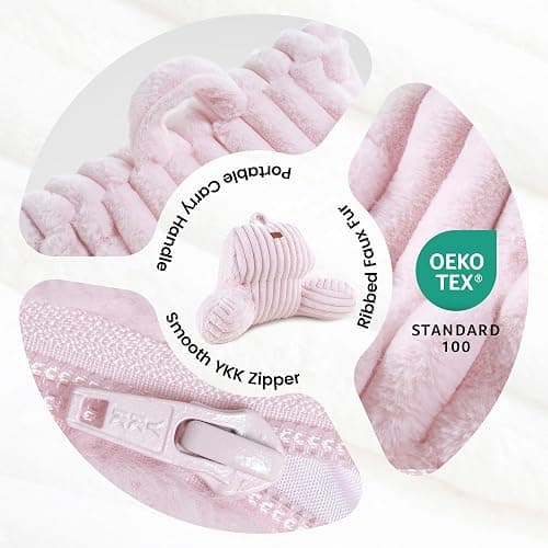 Home Faux Fur Reading Pillow with Pocket for Sitting in Bed, Kids Backrest Bed Pillow with Washable Cover for Lounging, Study & Relaxing, Light Pink 17 inches thumbnail 7