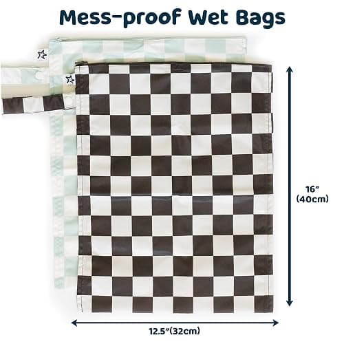 Tiny Twinkle Mess-proof Wet Bags 2 Pack Waterproof and Washable Bag for Travel storage, Stroller, Daycare, Baby Diapers, Yoga, Beach, Pool, Wet Toddler Swimsuits (Pink, Brown Checkers) - Pink, Brown Checkers thumbnail 4