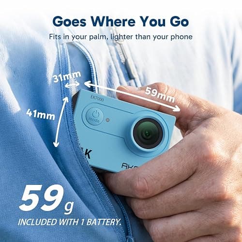 AKASO EK7000 Action Camera 4K30FPS 20MP Ultra HD Underwater Camera - Blue | WiFi Remote Control 4X Zoom 170 Degree Wide Angle Waterproof Camera with Accessory Kit thumbnail 7