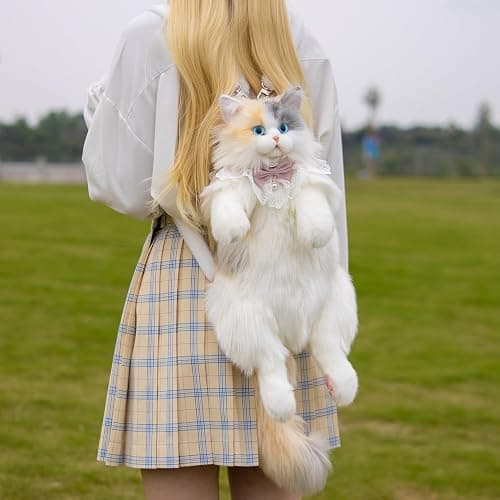 Chongker Cat Shaped Backpack - Handcrafted Stuffed Animals Plush Bag with Adjustable Shoulder, Crossbody, and Handbag Straps (Light Calico Backpack) thumbnail 2