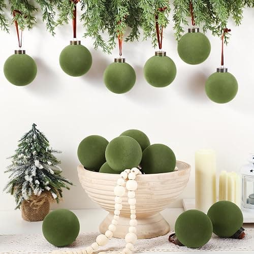 Liliful 15 Pcs Velvet Christmas Balls Bulk Flocked Christmas Tree Ball Ornaments Plastic Xmas Decorative Hanging Ornaments(Green,3.15 Inch) thumbnail 3