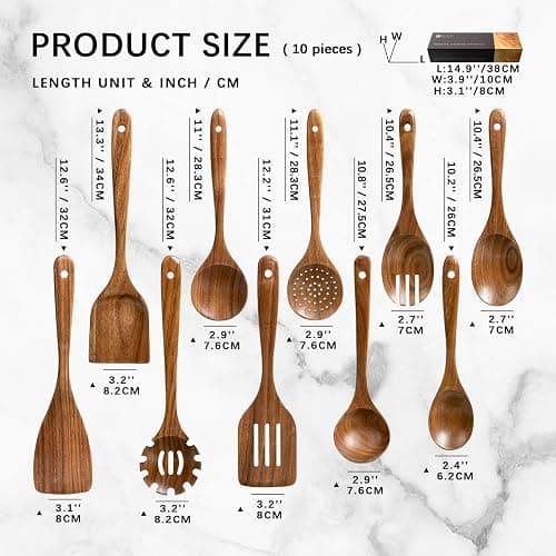 Hefild Wooden Spoons for Cooking, Nonstick Cooking Utensil Set with 10 Piece Acacia Wooden Spatulas and Spoons for Cooking, Terrific for Everyday Kitchen Tasks thumbnail 2