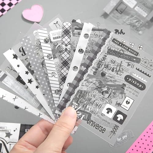 20 Sheets Black & White Sticker Book for Scrapbooking, Transparent English Phrase Stickers - Matte & Glossy Finishes, Aesthetic Word Quote Stickers for Scrapbook, Journal, Water Bottle, Card Making thumbnail 4