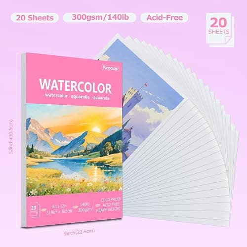 Pacocoast 9"x12" Watercolor Paper Pad, 140lb/300gsm Water Color Paper, Pink | Cold press glue bound sheets for wet & dry media. Watercolor journal notebook for painting & drawing, art supplies for adults thumbnail 2